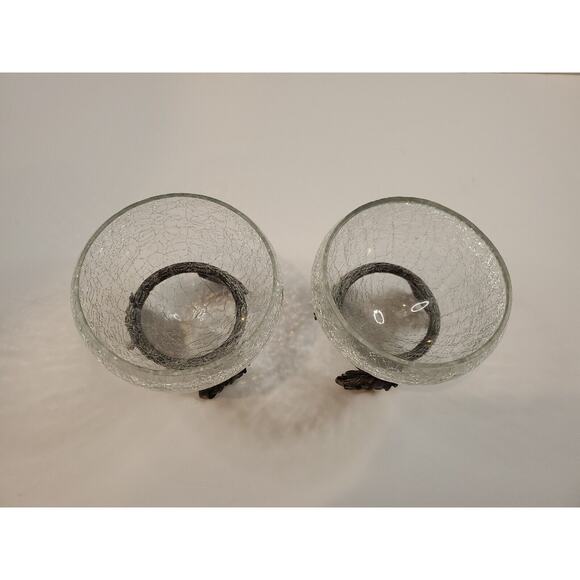 Two Crackled Glass Candle Holders - Picture 2 of 4